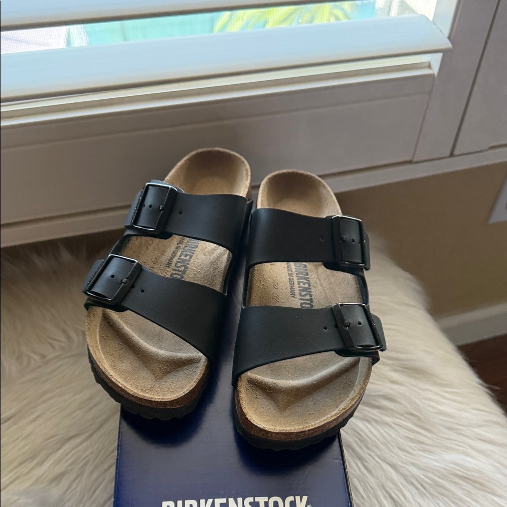 Birkenstock Black Sandals with Tan Footbed